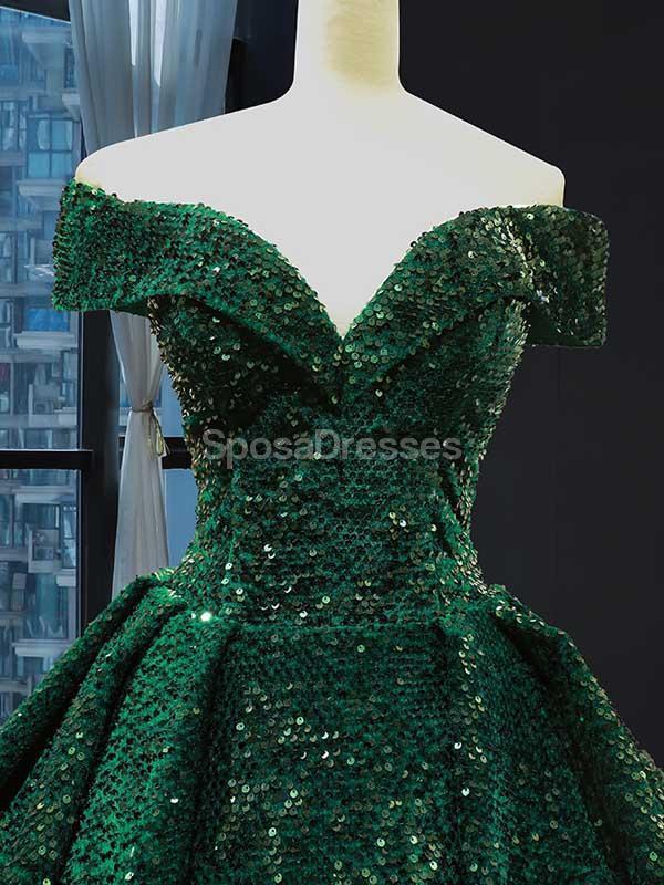 Fora de Ombro Verde Esmeralda Sequin Longa Noite de Baile, Vestidos de Noite, Vestidos de Festa de Formatura, 12234