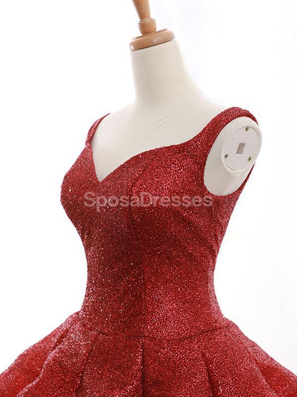 Red V Neck Sparkly Ball Gown Evening Prom Dresses, Evening Party Prom Dresses, 12264