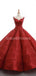 Red V Neck Sparkly Ball Gown Evening Prom Dresses, Evening Party Prom Dresses, 12264