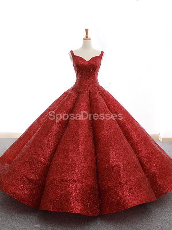 Red V Neck Sparkly Ball Gown Evening Prom Dresses, Evening Party Prom Dresses, 12264