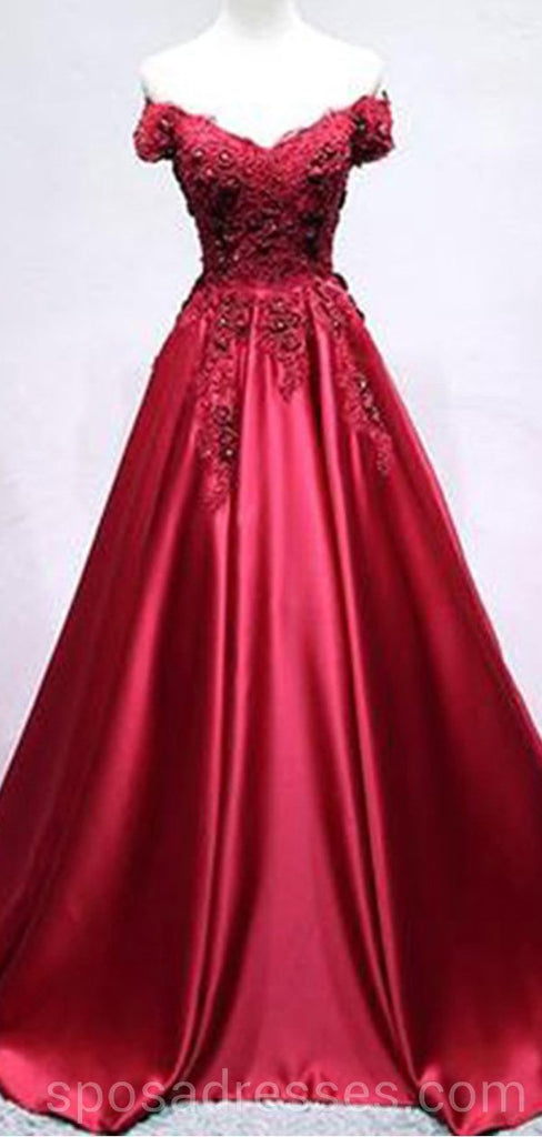 Fuera del hombro Vestidos de fiesta largos de noche rojo oscuro, vestidos de fiesta personalizados baratos, 18599