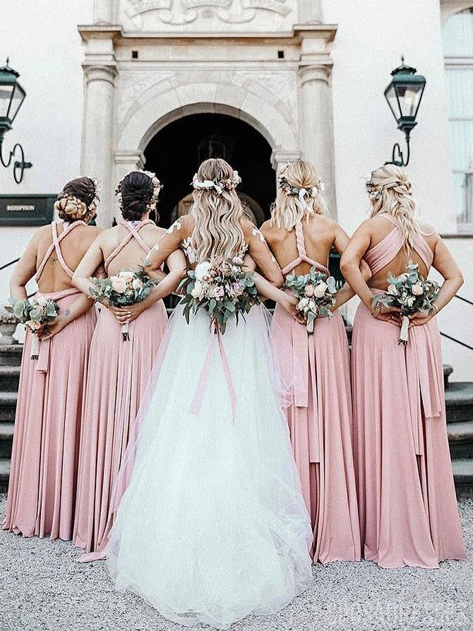 Conversível Pink Long Bridesmaid Vestidos Online, Vestidos Baratos De Bridesmaids, WG741