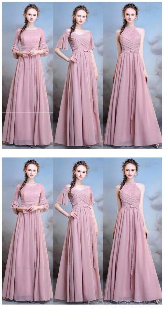 Chiffon Long Mismatched Dusty Pink Cheap Bridesmaid Dresses Online, WG509