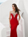 Cap Sleeves Red Beaded Mermaid Evening Prom Dresses, Evening Party Prom Dresses, 12086