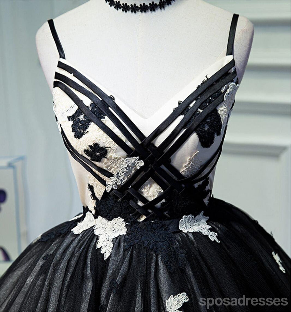 Spaghetti Straps Black Lace Cute Homecoming Prom Dresses, Cheap Cocktail Dresses, CM346