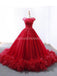 Cap Sleeves Ruffles Red Ball Gown Evening Prom Dresses, Evening Party Prom Dresses, 12265