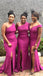 Sexy Hot Pink Side Slit Mermaid Long Cheap Bridesmaid Dresses Online, WG657