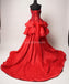 Red Lace Beaded Ruffles A-line Long Evening Prom Dresses, Evening Party Prom Dresses, 12306