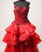 Red Lace Beaded Ruffles A-line Long Evening Prom Dresses, Evening Party Prom Dresses, 12306