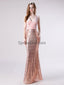 V-Ausschnitt Rose Gold Pailletten Meerjungfrau Abend Prom Kleider, Abend Party Prom Kleider, 12113