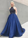 Sexy Halter Delicate Beading Navy A line Custom Long Evening Prom Dresses, 17362