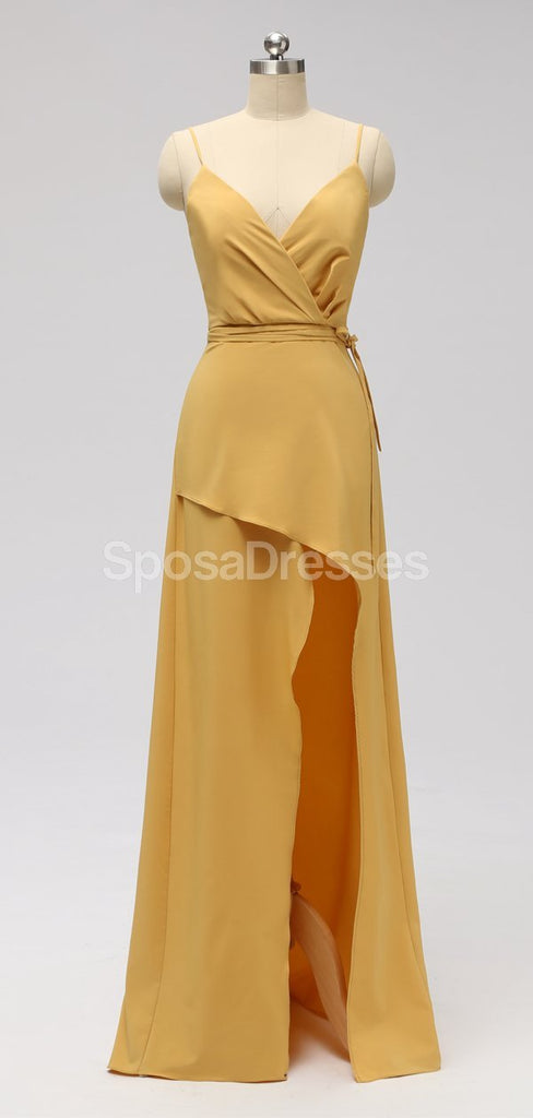 Orange Side Slit Spaghetti Straps Long Cheap Bridesmaid Dresses Online, WG602