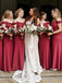 Off Shoulder Spaghetti Straps Red Long Bridesmaid Vestidos Online, Vestidos Baratos De Bridesmaids, WG742