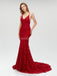 Sexy Backless Maroon Lace Mermaid Long Custom Evening Prom Dresses, 17396