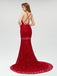 Sexy Backless Maroon Lace Mermaid Long Custom Evening Prom Dresses, 17396