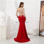 Red Long Sleeves See Through Back Beaded Mermaid Evening Prom Dresses, Evening Party Prom Dresses, 12082