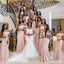 Blush Pink Off Shoulder Mismatched Mermaid Short Cheap Bridesmaid Dresses Online, WG658