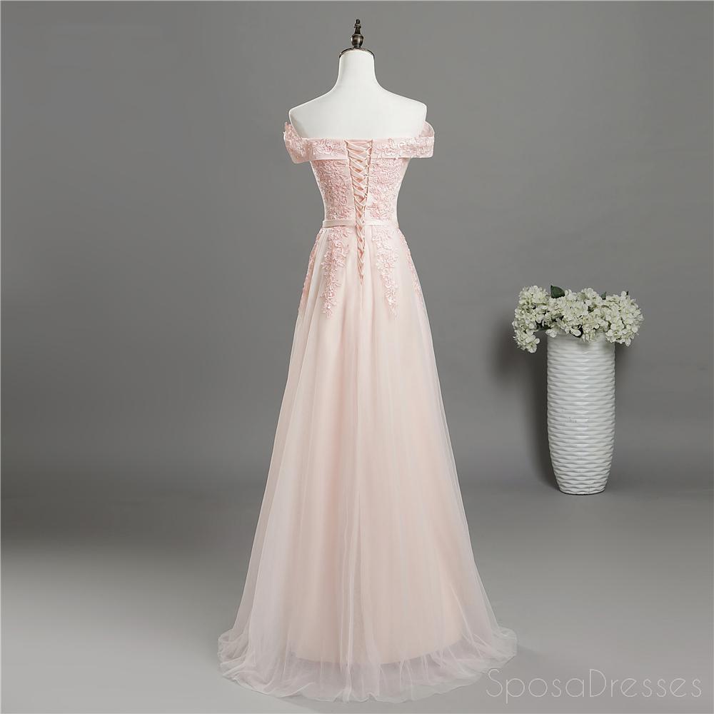 Pale Pink Off Shoulder Lace A-line Long Evening Prom Dresses, Cheap Sweet 16 Vestidos, 18352