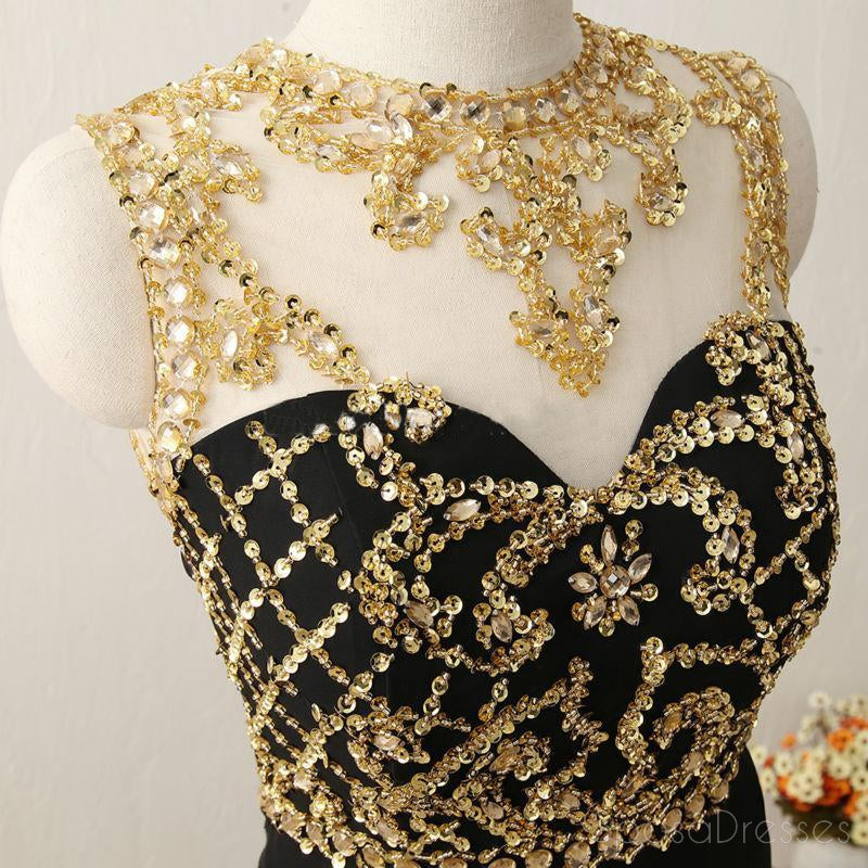 Long Black See through Mermaid Gold Beaded Evening Prom Kleid, Beliebte Sexy Party Prom Kleider, Custom Long Prom Kleider, Günstige formale Prom Kleider, 17161