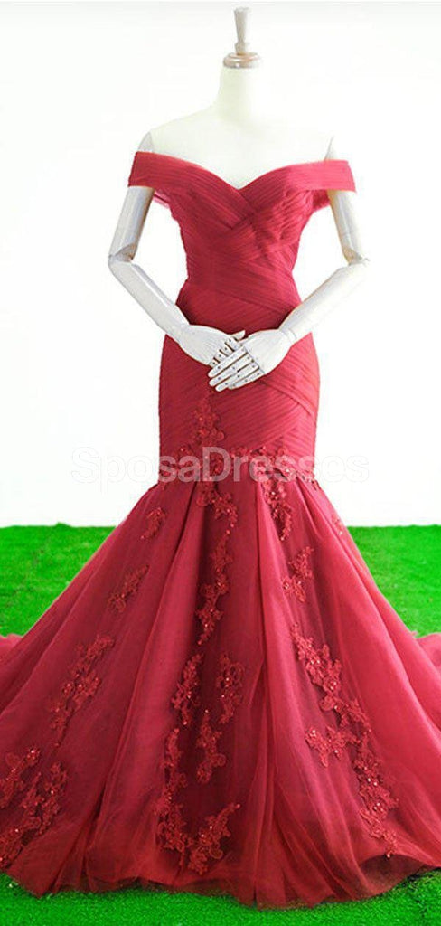 Off Shoulder Red Mermaid Evening Prom Dresses, Evening Party Prom Dresses, 12266