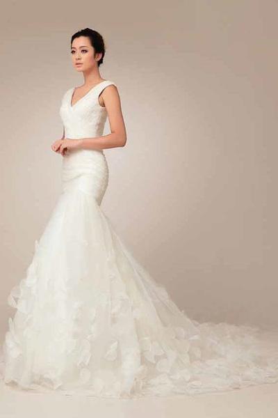 Off Shoulder Deep V Neckline Mermaid Wedding Dresses, Simple Long Custom Wedding Gowns, Affordable Bridal Dresses, 17094