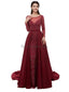 Long Sleeves Dark Red Heavily Beaded Evening Prom Dresses, Evening Party Prom Dresses, 12100