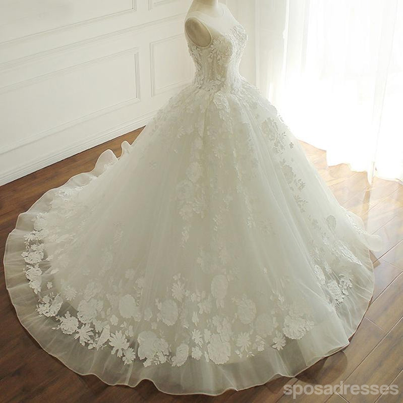 Luxurious Lace Beaded A line Wedding Bridal Dresses, Custom Made Wedding Dresses, Affordable Wedding Bridal Gowns, WD255