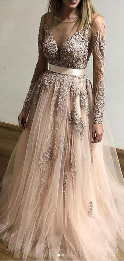 Popular Long Sleeves Lace Cheap Long Evening Prom Dresses, Custom Sweet16 Dresses, 18414