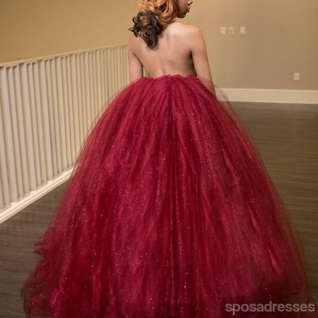 Sexy Backless Red Ball Gown Long Evening Prom Dresses, 17561