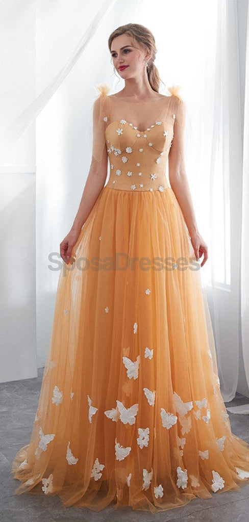 Cucharada de Mantequilla de la Mosca de la Naranja de Una línea de Tul de Noche, vestidos de fiesta, Vestidos de Noche de Fiesta vestidos de fiesta, Vestidos 12025