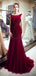 Scoop Dark Red Beaded Mermaid Evening Prom Dresses, Evening Party Prom Dresses, 12062