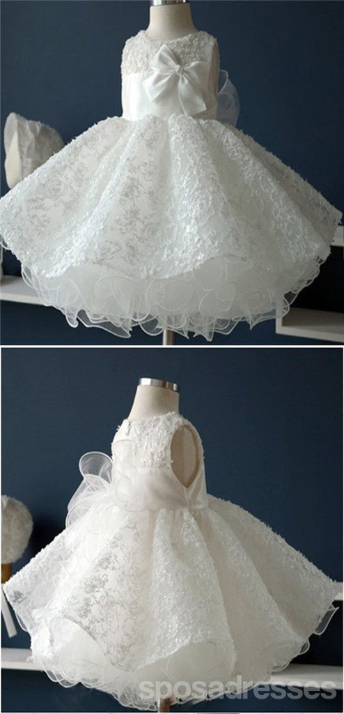 Esvazie vestidos de menina de flor de tule de cadarço sem mangas, pequenos vestidos de menina populares baratos de casamento, FG037