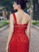 One Shoulder Red Sequin Mermaid Evening Prom Dresses, Evening Party Prom Dresses, 12267