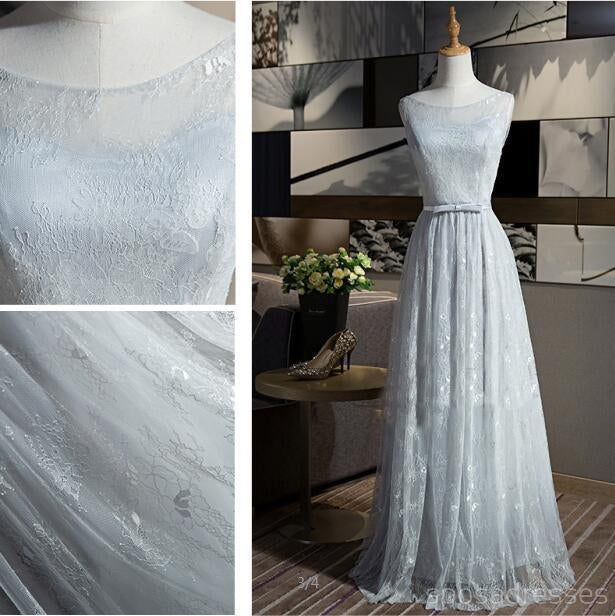 Mismatched Elegant Gray Lace Soft Tulle Long Bridesmaid Dresses,  BD014