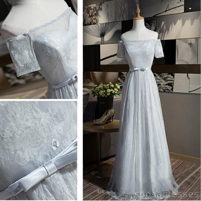 Mismatched Elegant Gray Lace Soft Tulle Long Bridesmaid Dresses,  BD014