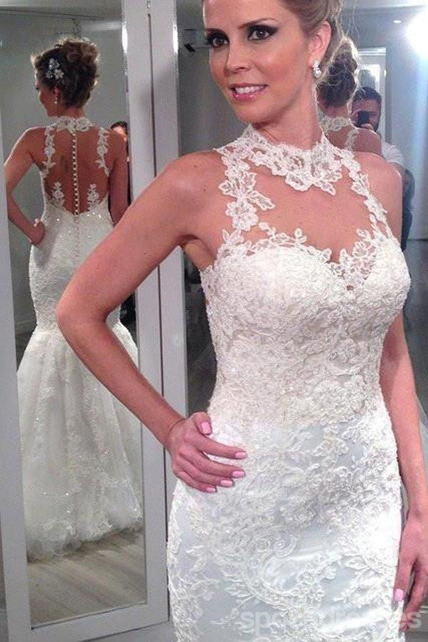 Vestidos de noiva Da Sereia Lace Halter Mermaid, Gowns de Casamento Personalizados Sexy Backless, Affordable Bridal Dresses, 17105