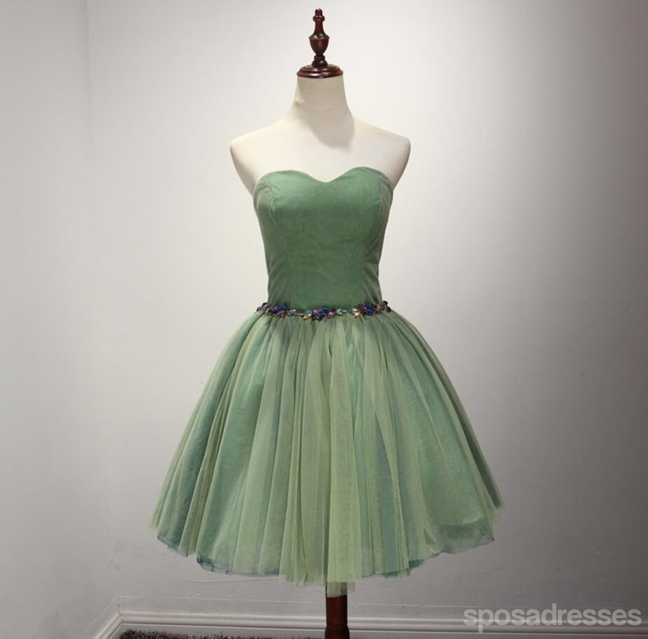 Simple Green Beaded Strapless Homecoming Prom Dresses, Affordable Short Party Corset Back Prom Dresses, Perfect Homecoming Dresses, CM225