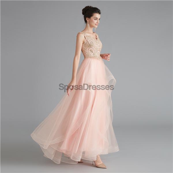 V Peach Peach A-line Gold Bodice Evening Prom Dresses, Dresses Prom Party Evening, 12120