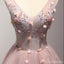 V Neckline Blush Pink Beaded Homecoming Dresses, Affordable Short Party Corset Back Prom Dresses, Perfect Homecoming Dresses, CM226