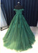 Off-Schulter-Emerald Green Lace A-line Langen Abend Prom Kleider Custom, 17428