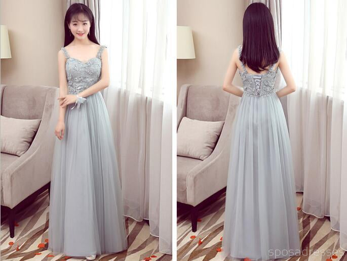 Mismatched Affordable Gray Lace Soft Tulle Long Bridesmaid Dresses, BD015