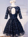 Langarm Navy Scoop Ausschnitt Homecoming Prom Kleider, Erschwingliche Kurze Party Prom Kleider, Perfekte Homecoming Kleider, CM292