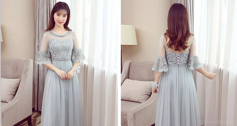 Mismatched Affordable Gray Lace Soft Tulle Lange Brautjungfer Dresses, Billig Brautjungfer Dresses, Erschwingliche Brautjungfer Kleider, BD015