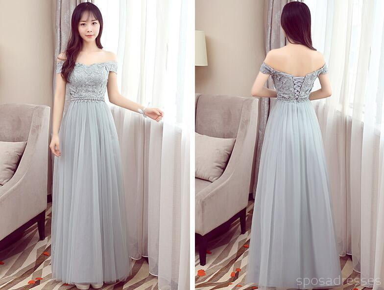 Mismatched Affordable Gray Lace Soft Tulle Long Bridesmaid Dresses, BD015