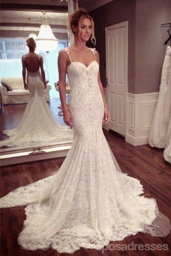 Sexy Backless Mermaid Lace Wedding Dresses, 2017 Long προσαρμοσμένα νυφικά, Affordable Bridal Dresses, 17109