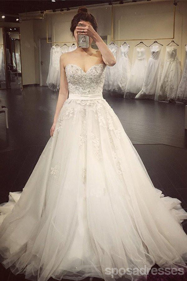 A Line Spitze Kristall Eine Linie Hochzeit Kleider, 2017 Luxuriöse Lange Custom Brautkleider, Günstige Brautkleider, 17112