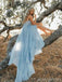 Side Slit V-Neck Blue Chiffon Cheap Wedding Dresses Online, Cheap Unique Bridal Dresses, WD609