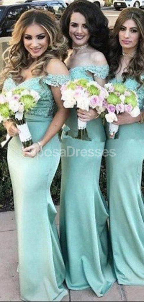 Off Shoulder Green Mermaid Long Bridesmaid Robes en ligne, Robes de demoiselles d’honneur bon marché, WG703