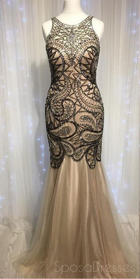 Sexy Backless Delicate Beading Mermaid Long Evening Prom Dresses, Popular Cheap Long 2018 Party Prom Dresses, 17294