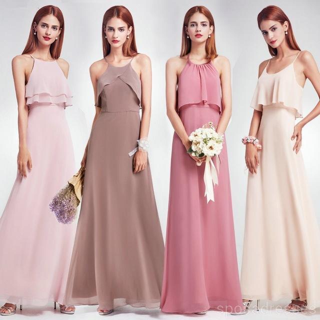 Simple Chiffon Floor Length Mismatched Simple Cheap Bridesmaid Dresses, WG522